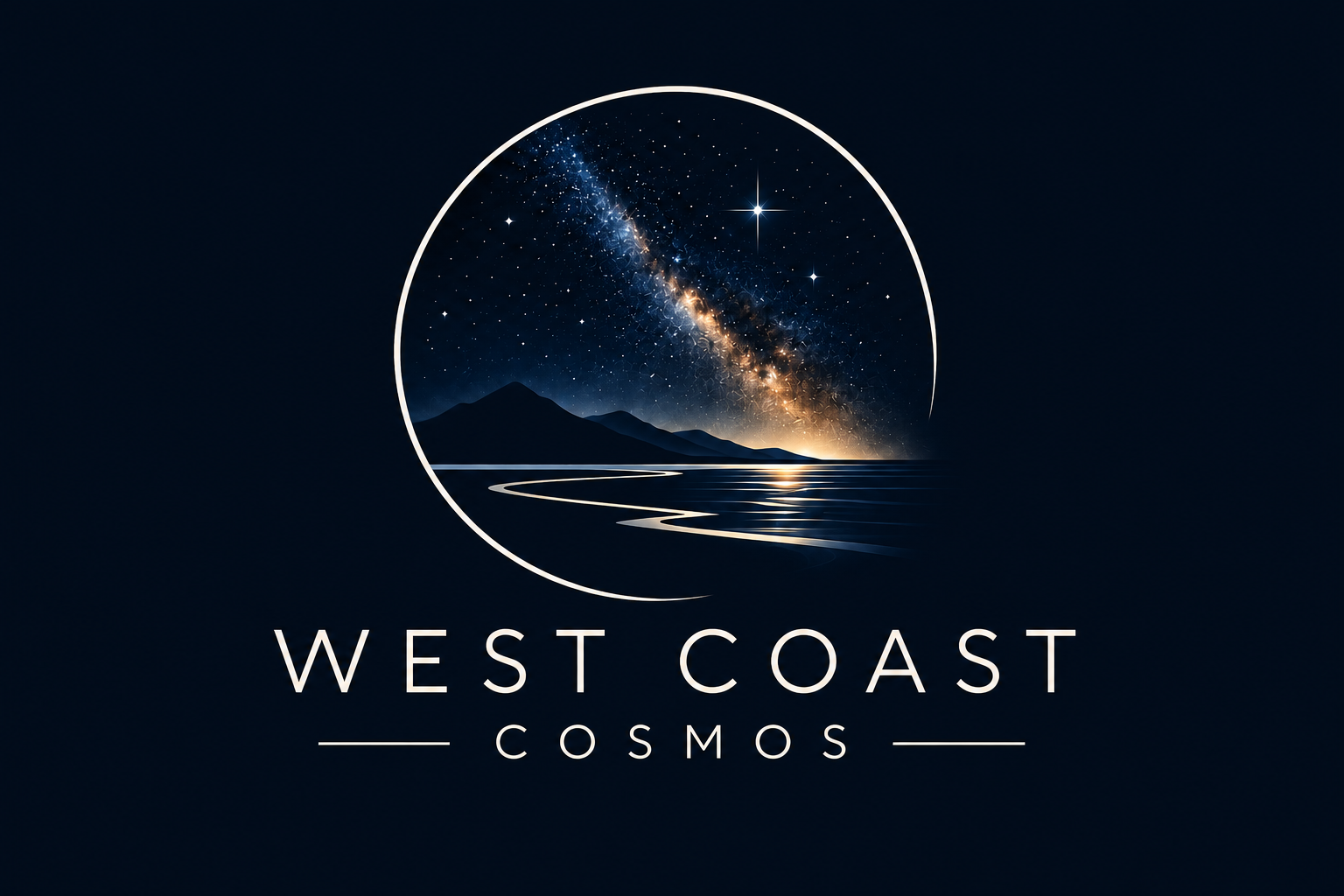 West Coast Cosmos logo featuring a coastal night sky, stars and Milky Way